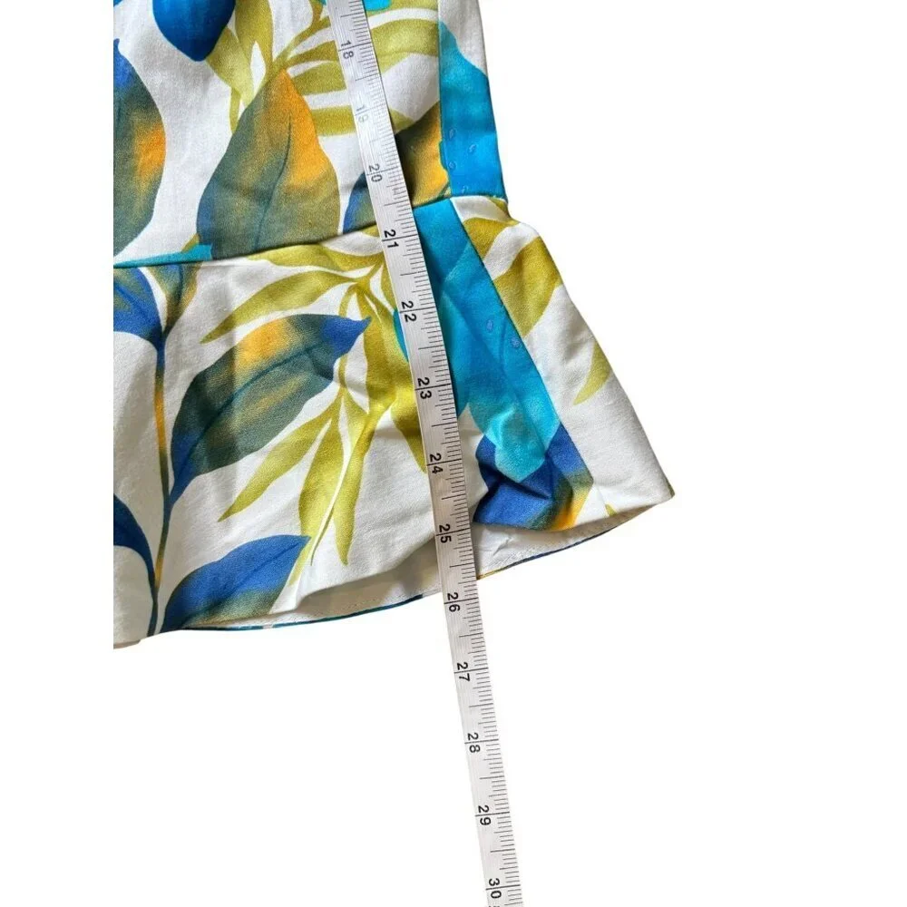 Le Suit Women's White Floral & Turquoise with a stretch ruffle Hem Skirt